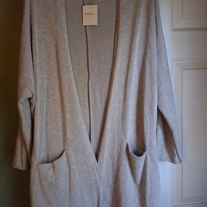 DONNI. Light Gray Ribbed Open-Front Robe Cardigan